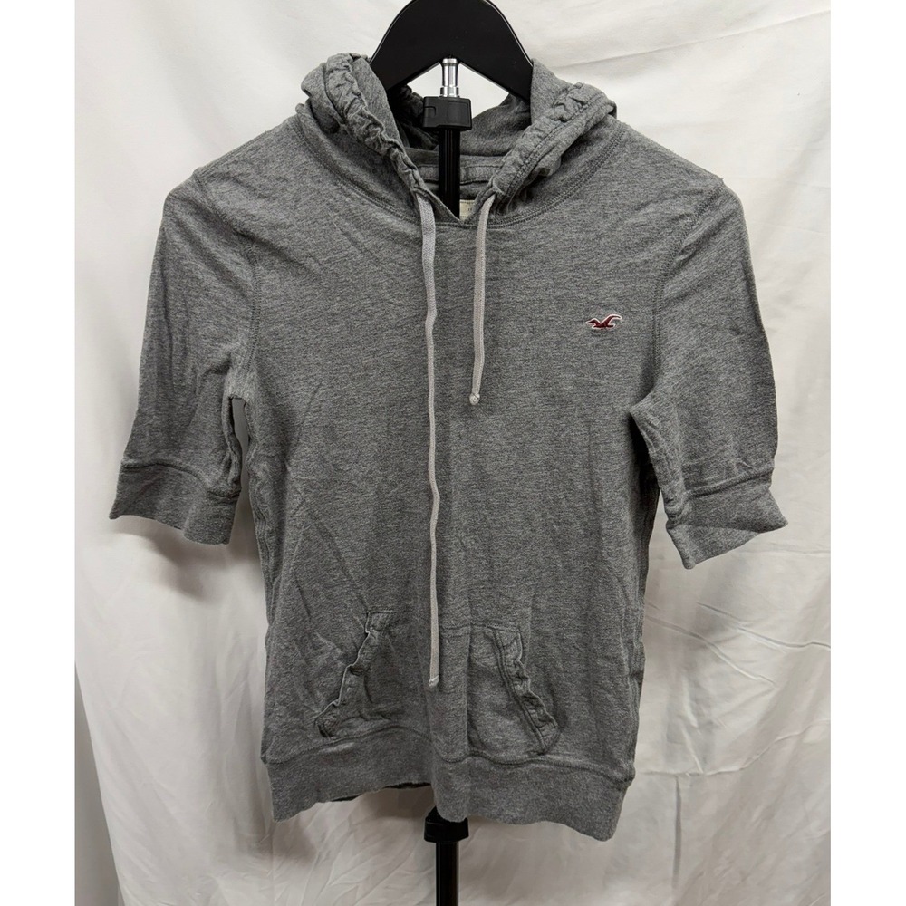 Hollister‎ Original Y2K Grey Hooded Half Sleeve Pullover Jersey Casual Top Sz M